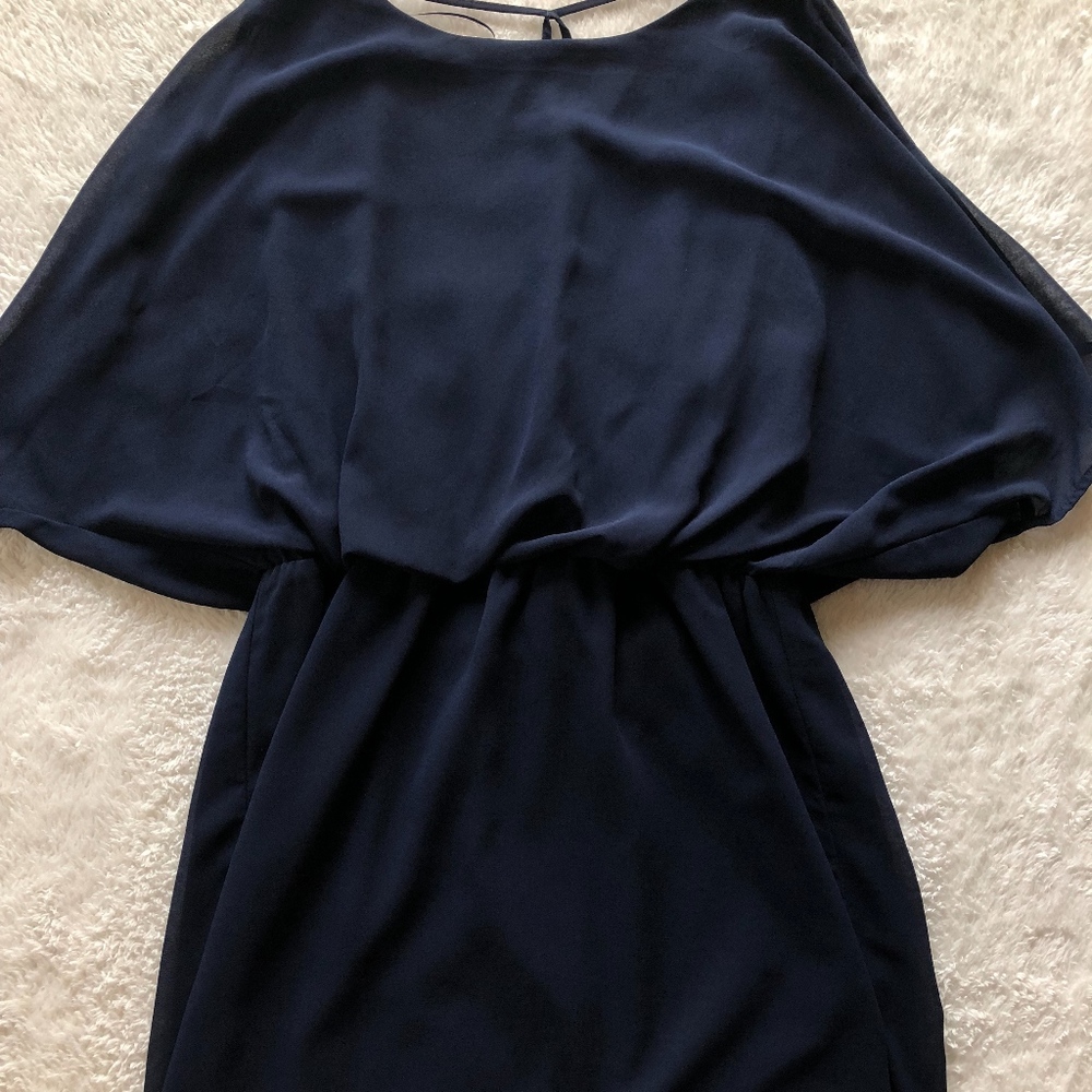 Navy Blue Mini dress w/ criss cross low cut back